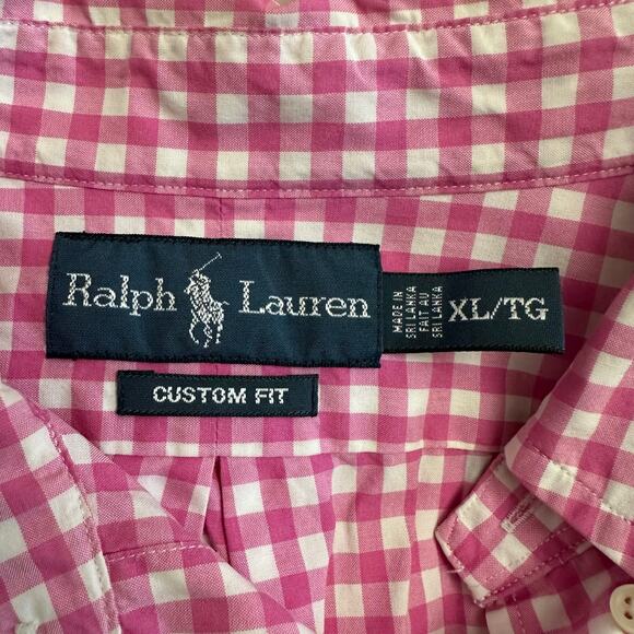 Ralph Lauren Custom Fit Pink Gingham Button-Down Shirt Men’s XL - Picture 2 of 7